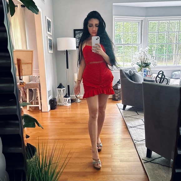 Angel Biba Dresses & Skirts - Angel Biba RED SEXY Frilly short Mini Summer Dress Lace Crochet XS Ruffles strap